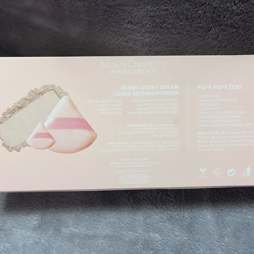 Beauty Creations Bye Filter Setting Powder + Puff Set in Cream and Silver